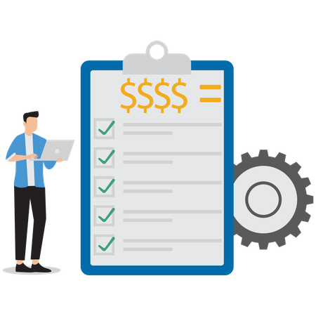 Businessman near a cost calculation project document  Illustration