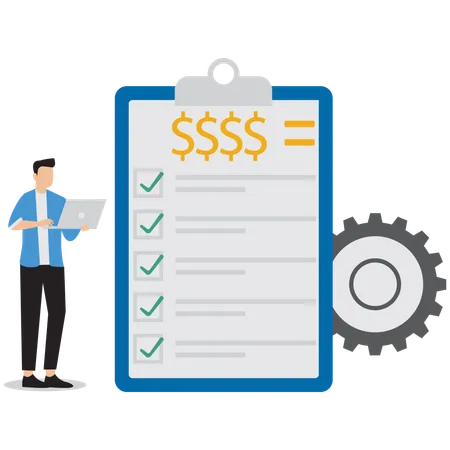 Businessman near a cost calculation project document  Illustration