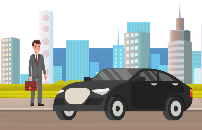 Businessman near expensive car Illustration