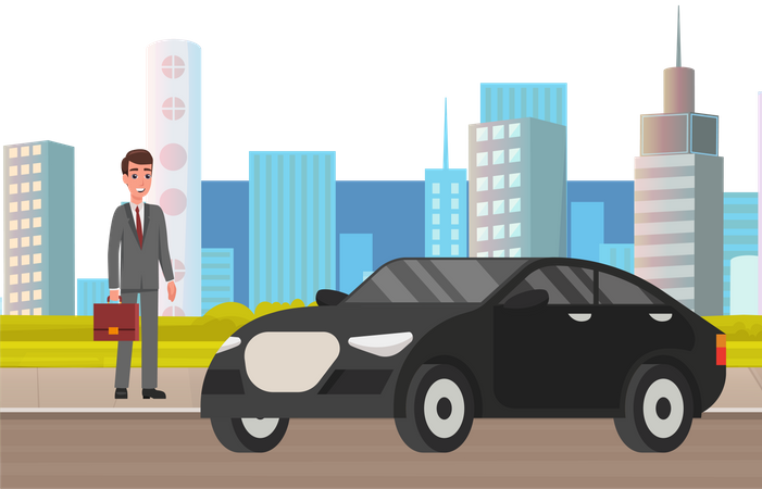 Businessman near expensive car  Illustration