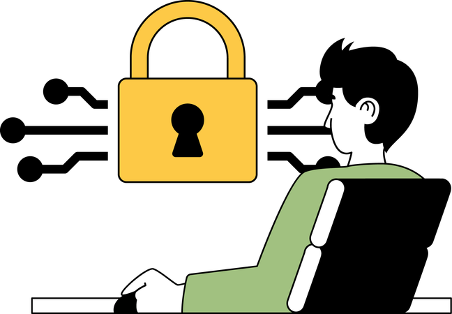 Businessman needs access key to open lock  Illustration