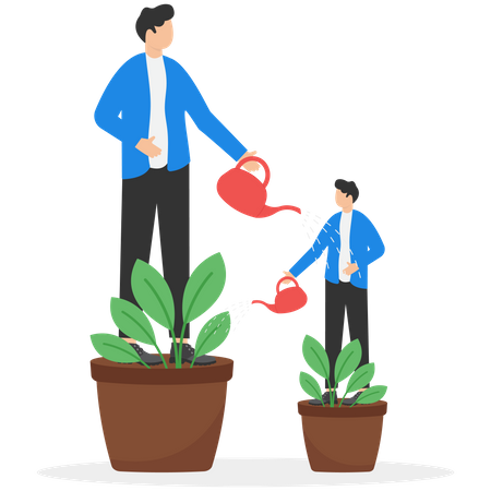 Businessman nurturing fellow employees  Illustration