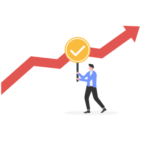 Businessman Observe bar graph on your hand with magnifying glass  Illustration