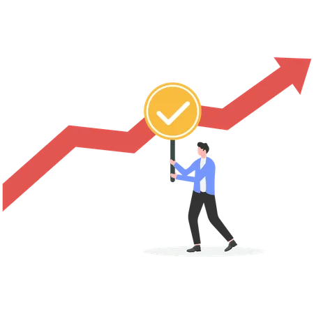 Businessman Observe bar graph on your hand with magnifying glass  Illustration