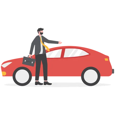 Car In Hand Product Presentation Businessman Offer Assets On Ready To Doing Ok Gesture With Thumbs Up Illustration
