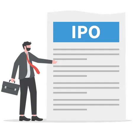 IPO Initial Public Offering Businessman Offer Investing On Laptop Concept Flat Vector Illustration Illustration