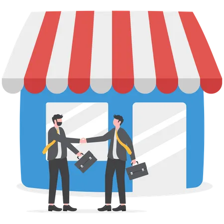 Businessman Offering Franchise Trading Network Shop To The World Map Business Concept Vector Flat Illustration Illustration