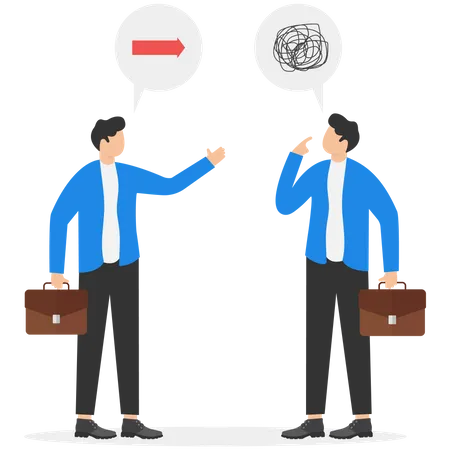 Businessman Offering Guidance To Colleague Confused About Direction Concept Business Success Illustration Vector Cartoon Character Flat Illustration