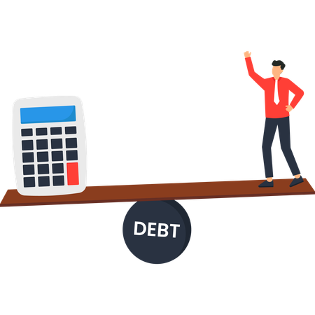 Businessman on a Teeter-Totter with Calculator and Debt  Illustration