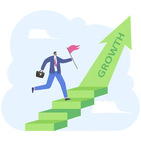 Businessman On Arrow Ladder Way To Success Illustration Vector Cartoon Illustration