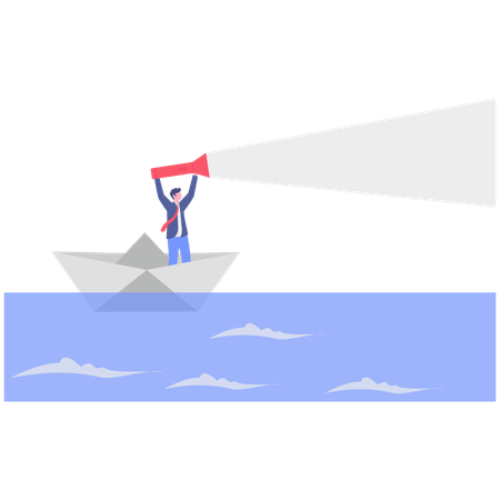 Businessman on boat  Illustration