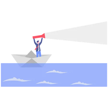 Businessman on boat  Illustration
