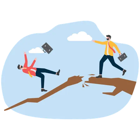 Businessman on branch while branch break and fall down  Illustration