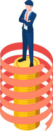 Businessman On Coin Stack  Illustration