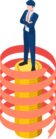 Businessman On Coin Stack  Illustration