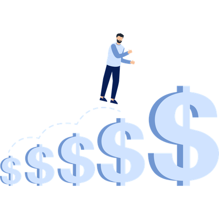 Businessman on Dollar Sign Steps Business Success Investment Profit  Illustration