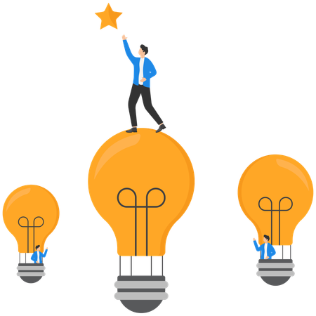 Businessman on Glowing light bulb reach star  Illustration