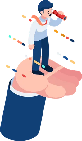 Flat 3 D Isometric Businessman On Hand With Telescope Business Vision Concept Illustration