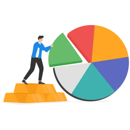 Businessman on ladder arrange pie chart as rebalancing investment portfolio to suitable for risk and return  Illustration