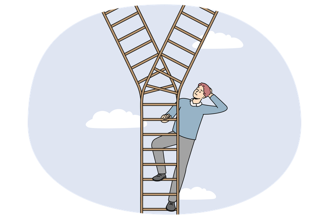 Businessman on ladder make path decision  Illustration