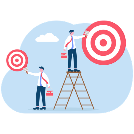 Businessman on ladder painting big business target goal  Illustration