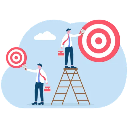 Businessman on ladder painting big business target goal  Illustration