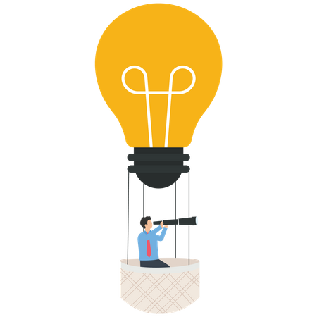 Businessman on light bulb balloon  Illustration