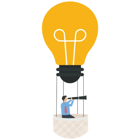 Businessman on light bulb balloon  Illustration