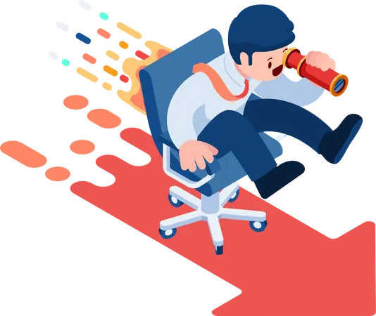 Flat 3 D Isometric Businessman On Office Chair Looking For Career Opportunity Career Development And Business Vision Concept Illustration
