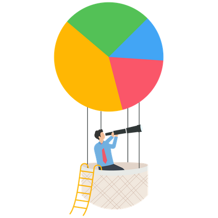 Businessman on pie chart balloon for business plan  Illustration