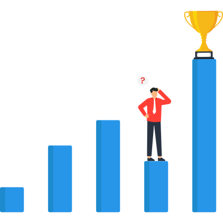 Businessman on Progress Bar Reaching for Trophy Goal Achievement  Illustration