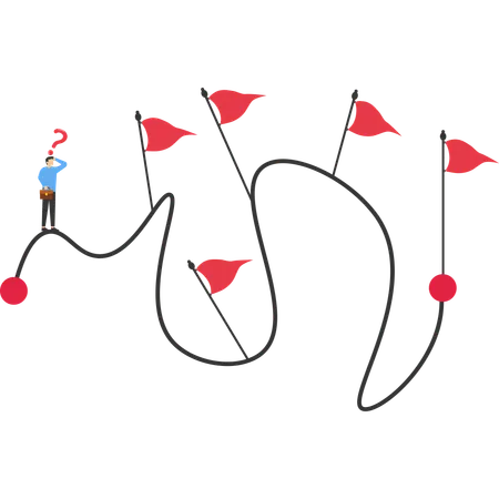 Businessman on road with red flag while confuse for business direction  Illustration
