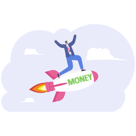 Businessman on rocket  Illustration