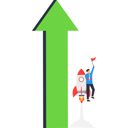 Businessman on Rocket Launching Towards Growth Arrow  Illustration