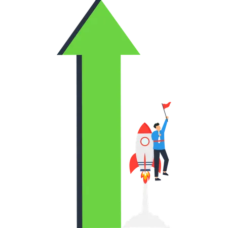 Businessman on Rocket Launching Towards Growth Arrow  Illustration