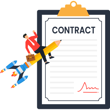 Businessman on Rocket Pencil Signed Agreement Business Deal Success  Illustration