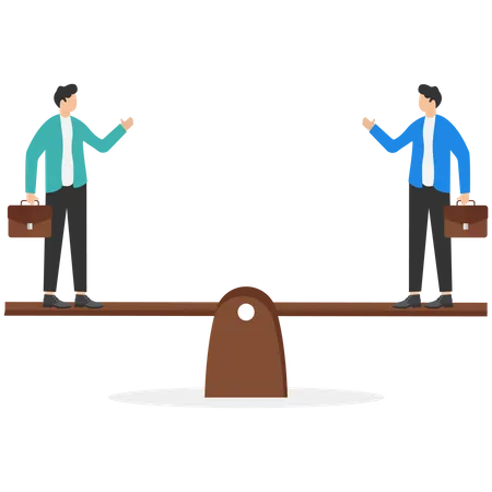 Business Equal Seesaw And Balance Equal Weight Business Person Modern Vector Illustration In Flat Style Illustration