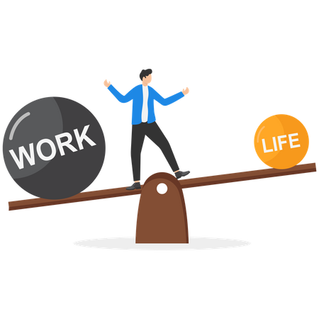 Businessman on small life compared to heavy work burden  Illustration