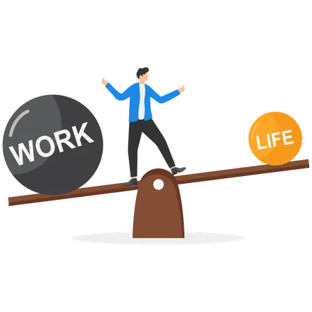 Overworked Exhaustion Or Burnout Unhealthy Work Life Balance Problem Too Much Work Causing Fatigue Anxiety Or Stress Concept Frustrated Businessman On Small Life Compared To Heavy Work Burden Illustration