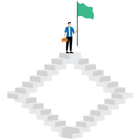 Businessman on stairs and victory flag  Illustration