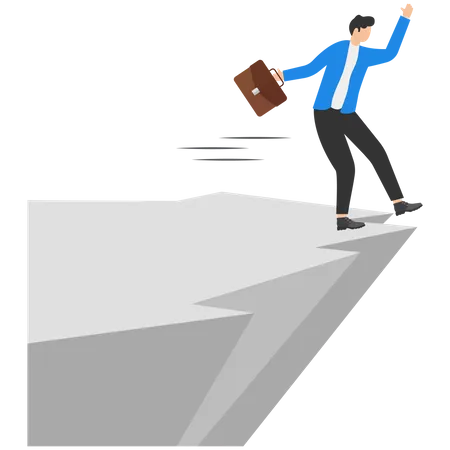 Businessman On The Verge Of Falling Off A Dangerous Cliff Vector Illustration For Concept Related To Danger And Business Risk Illustration