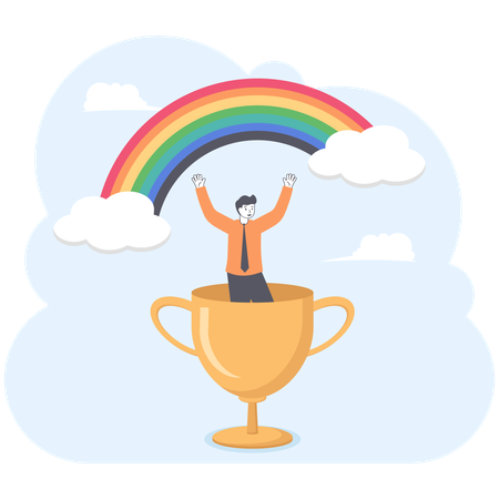 Businessman on trophy cup for goal achievement  Illustration