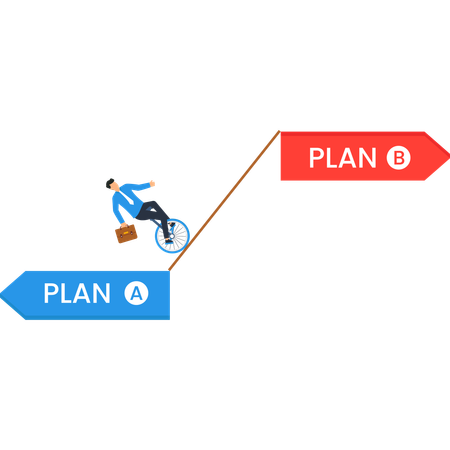 Businessman on Unicycle Choosing Plan B Over Plan A  Illustration