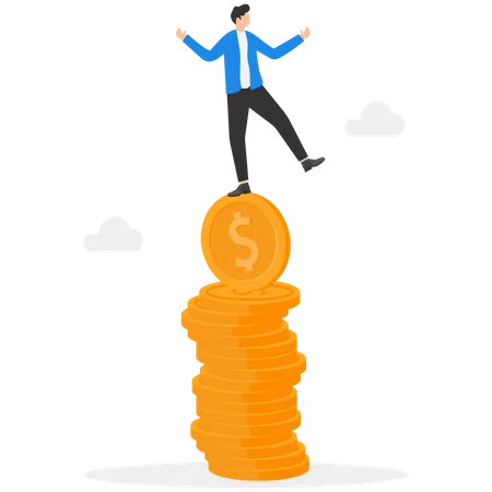 Businessman On Unstable Coins Financial Instability Modern Vector Illustration In Flat Style Illustration