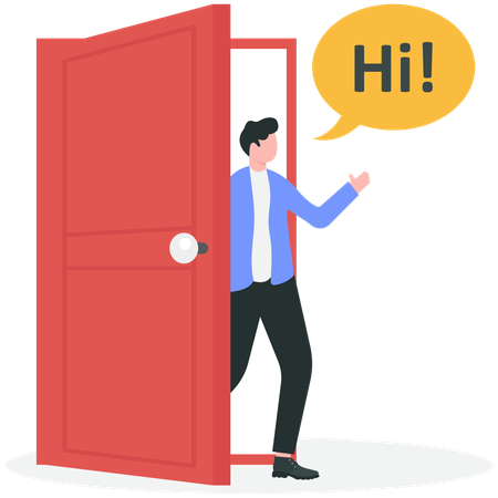 Businessman open door and say hi  Illustration