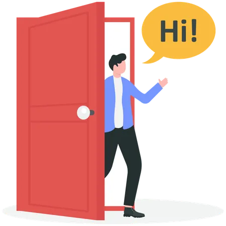 Businessman open door and say hi  Illustration