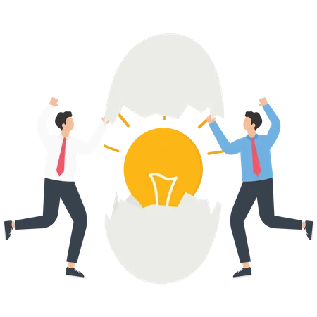 Businessman open egg shell to find light bulb  イラスト