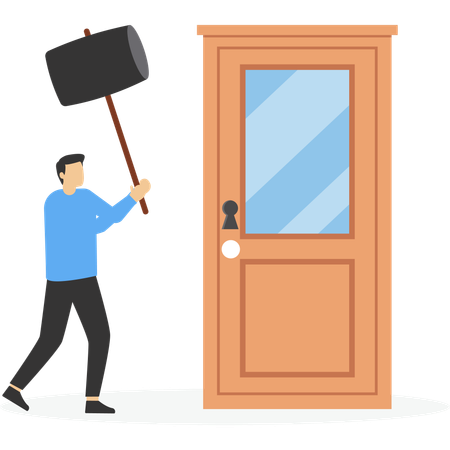 Businessman open exit door and found brick wall blocking the way  Illustration