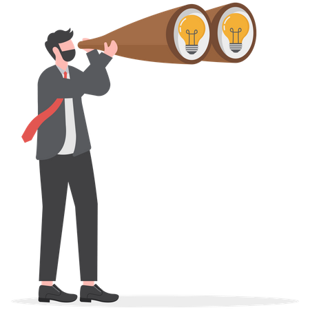 Businessman open lightbulb idea using binoculars to see business vision  Illustration