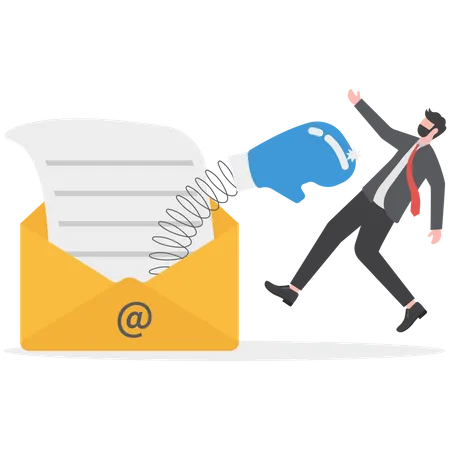 Businessman open mail with boxing glove punching knock out  Illustration